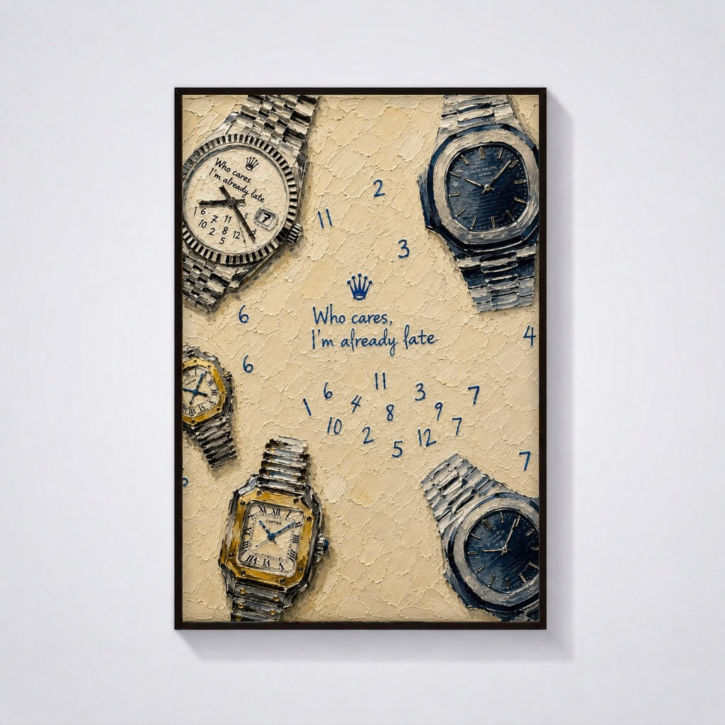 Cuadro "Who Cares, I'm Already Late" | Arte de relojes estilo óleo